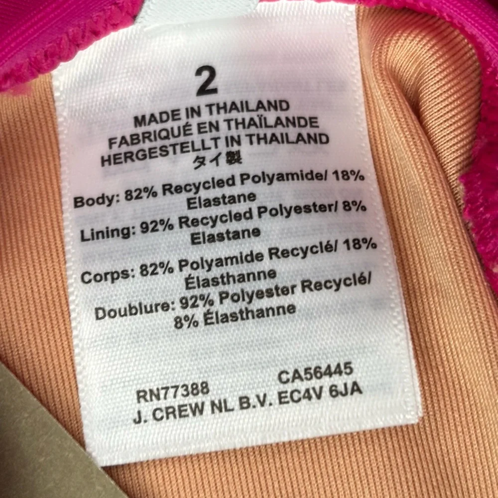 J. Crew Swimsuit Womens 2 Fuchsia Pink Ruched V-Neck One Piece‎ Swim Beach Vacay